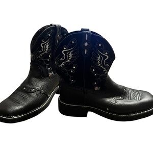 Justin women’s Boots Black wings  Western leather suede Cowgirl embroidered 8.5